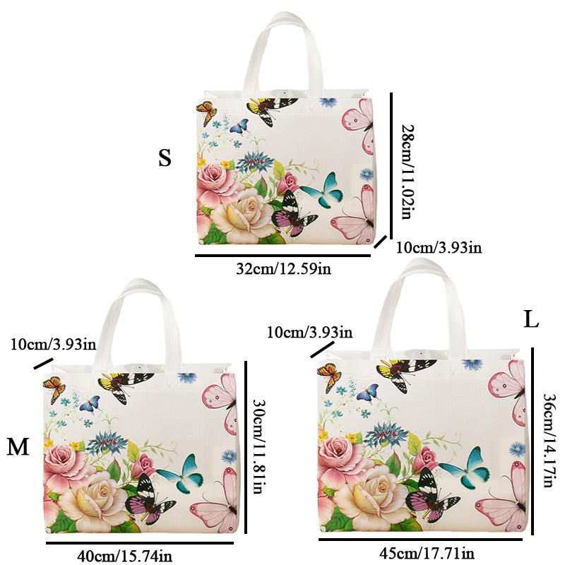 Flower Print Grocery Non-woven Fabric Shopping Bag