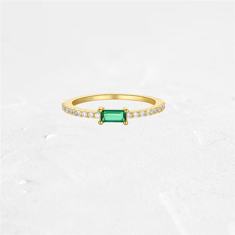 Aide 925 Sterling Silver Gold Single Round Zircon Crystal Ring