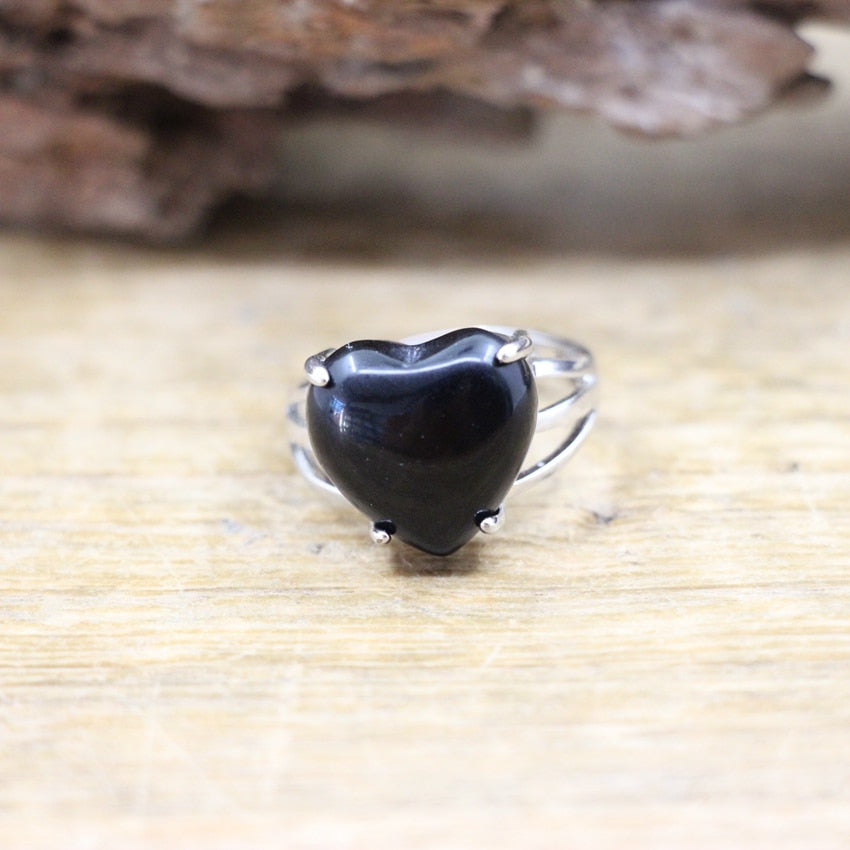 Heart Gems Stone Quartz Adjustable Ring