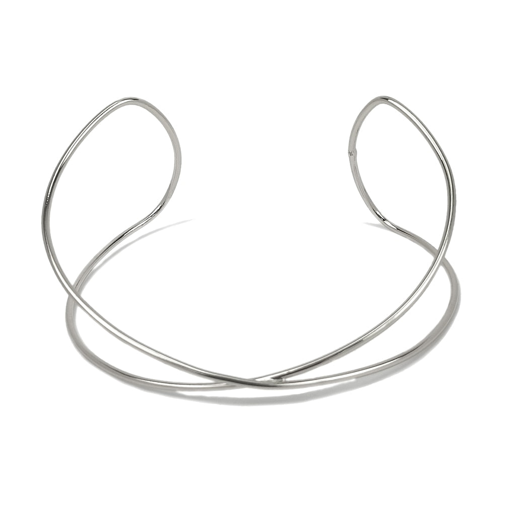 MANILAI Two Metal Line Rigid Bib Neck Torques Choker Necklace