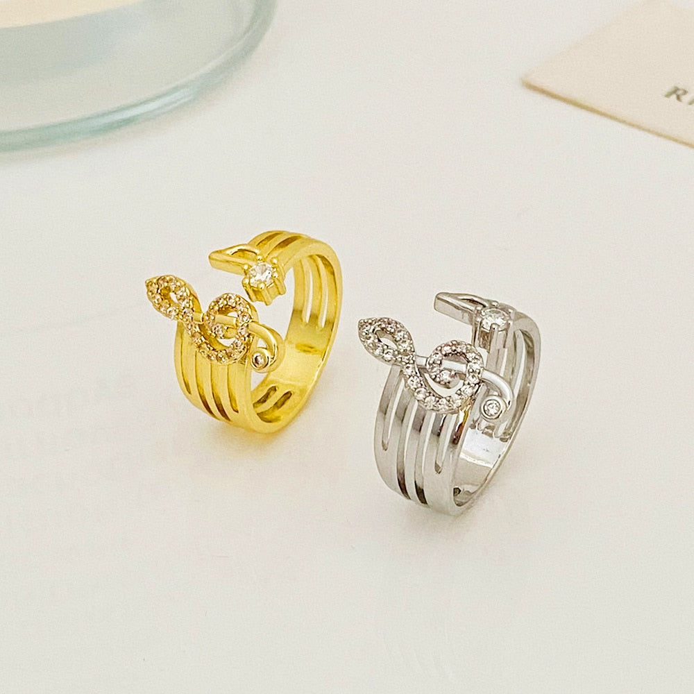 Korean Fashion Micro-set Zircon Music Note Ring