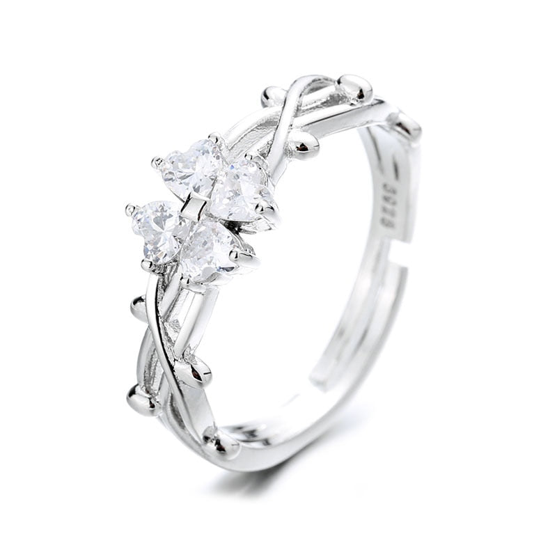 VENTFILLE 925 Sterling Silver small leaves micro-insert opening ring