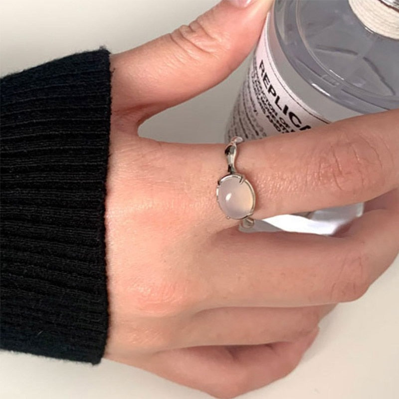 Opal Irregular Natural Stone Ring With White Opal Hollow Ring