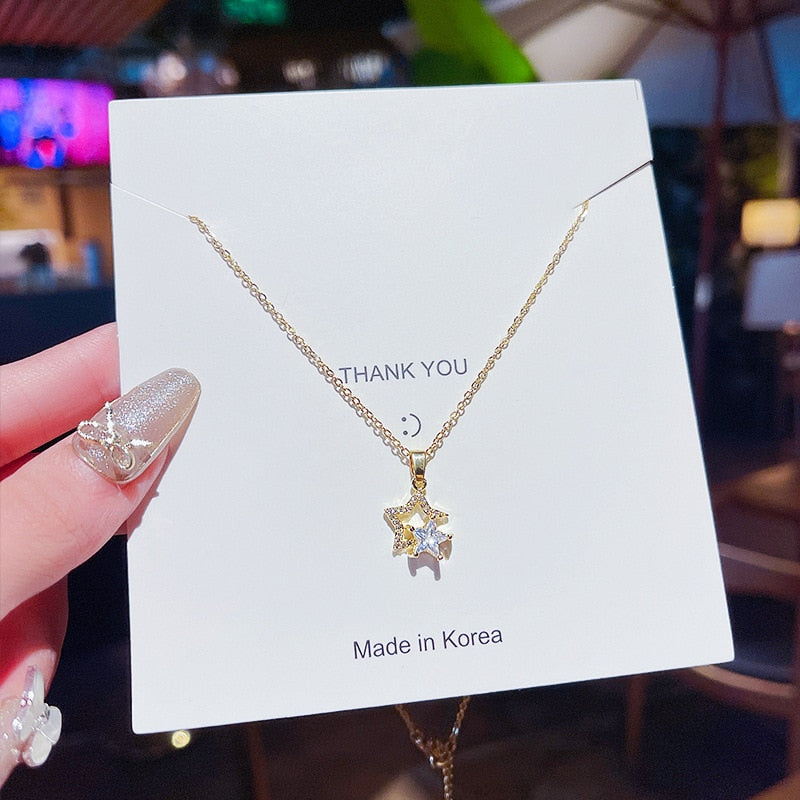 Heart Zircon Crystal Stainless Steel Necklace