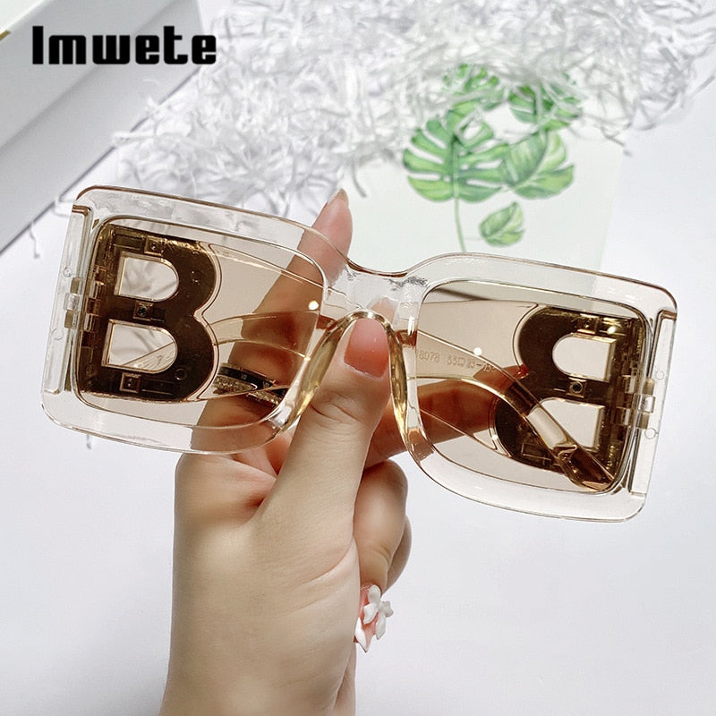 Retro Black Gradient Imwete Oversized Square Sunglasses