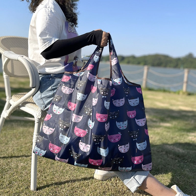 Reusable Large Cartoon Folding Washable Shopping Bag