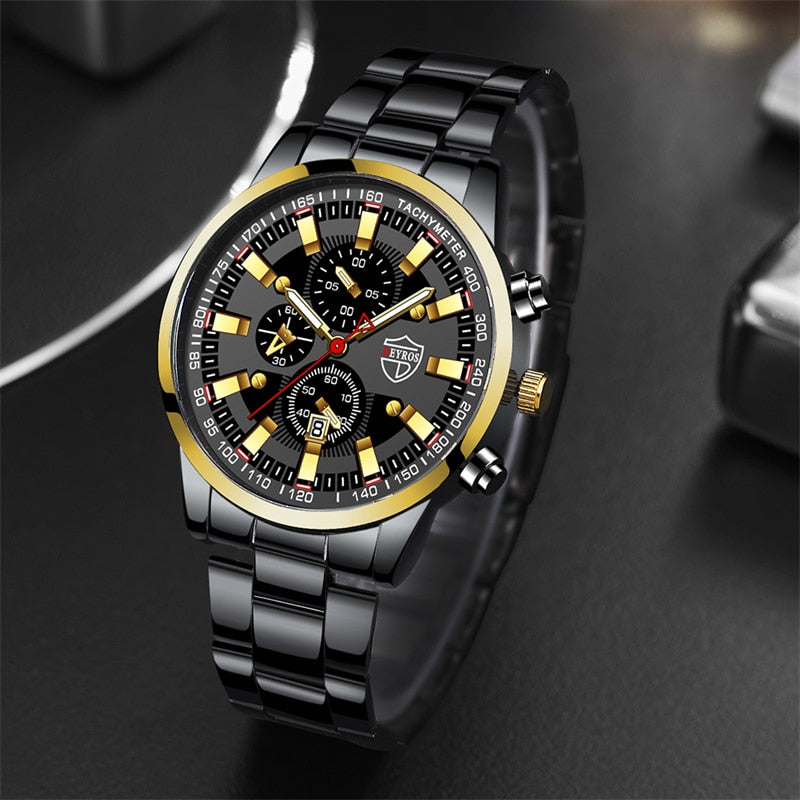 Fashion Mens Business Stainless Steel Quartz Wrist Watch