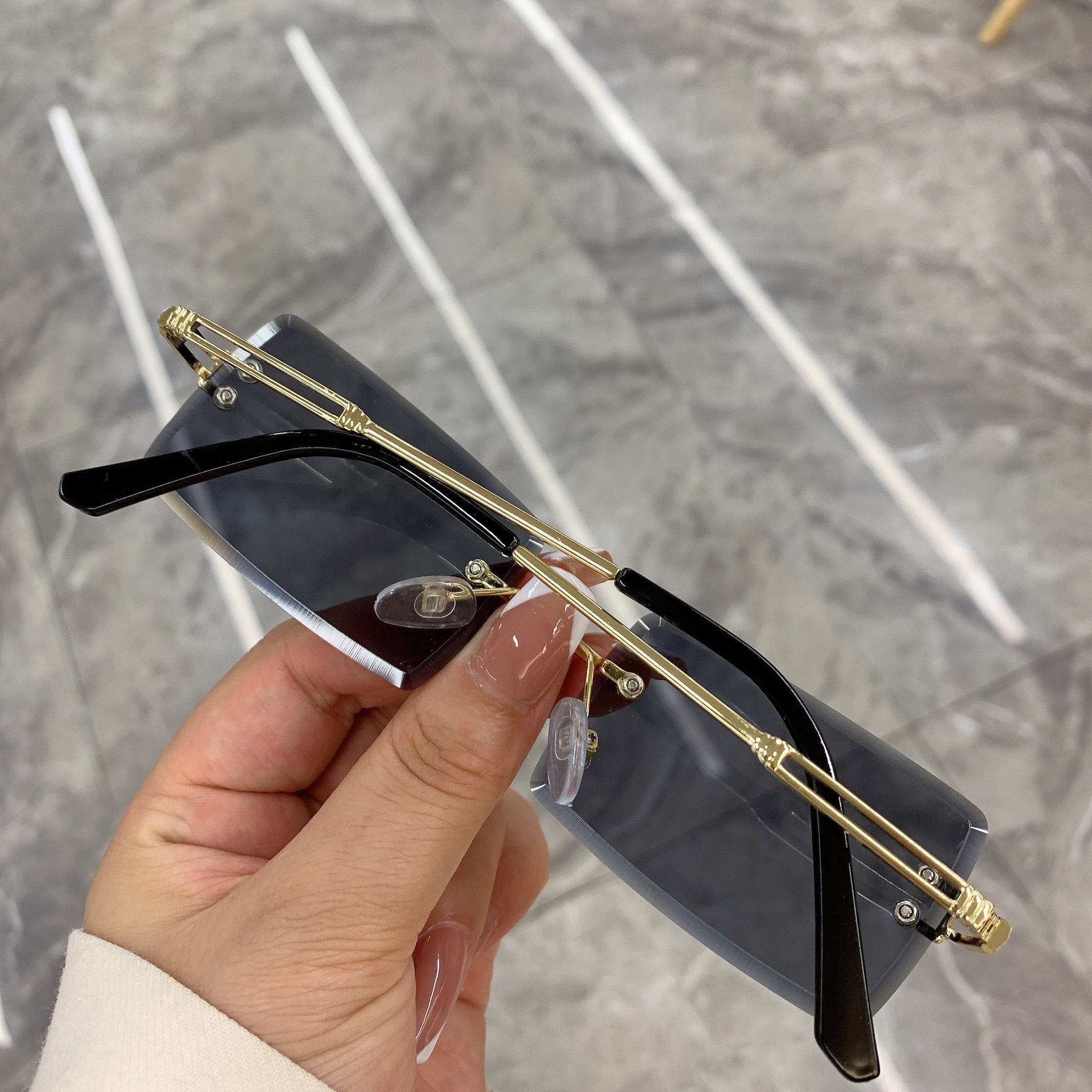 Vintage Rimless Frameless Rectangle Shades Gradient UV400 Sun Glasses