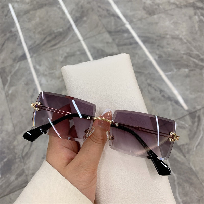 Vintage Rimless Frameless Rectangle Shades Gradient UV400 Sun Glasses