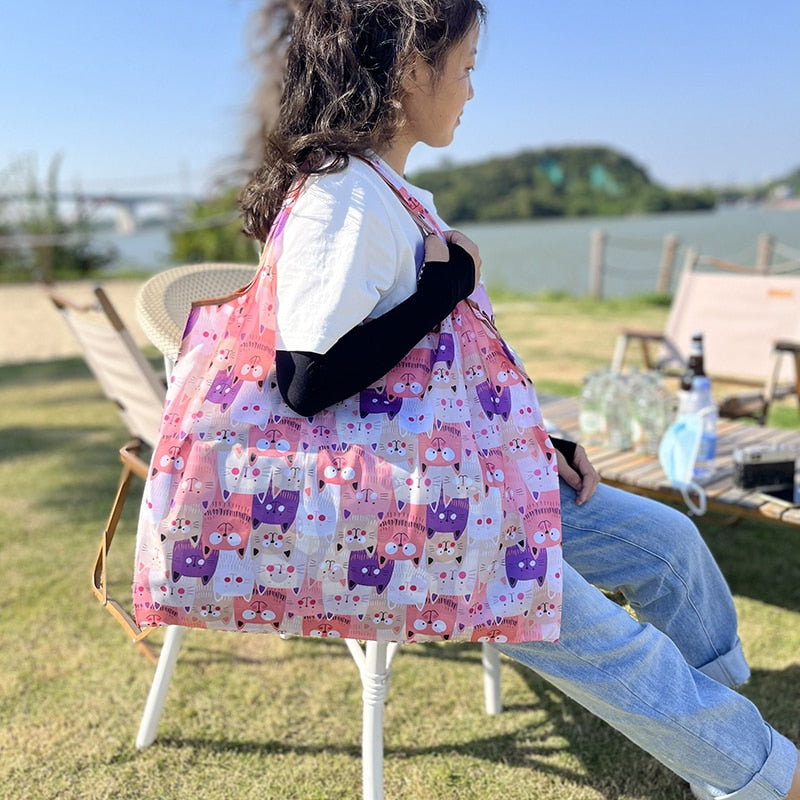 Reusable Large Cartoon Folding Washable Shopping Bag