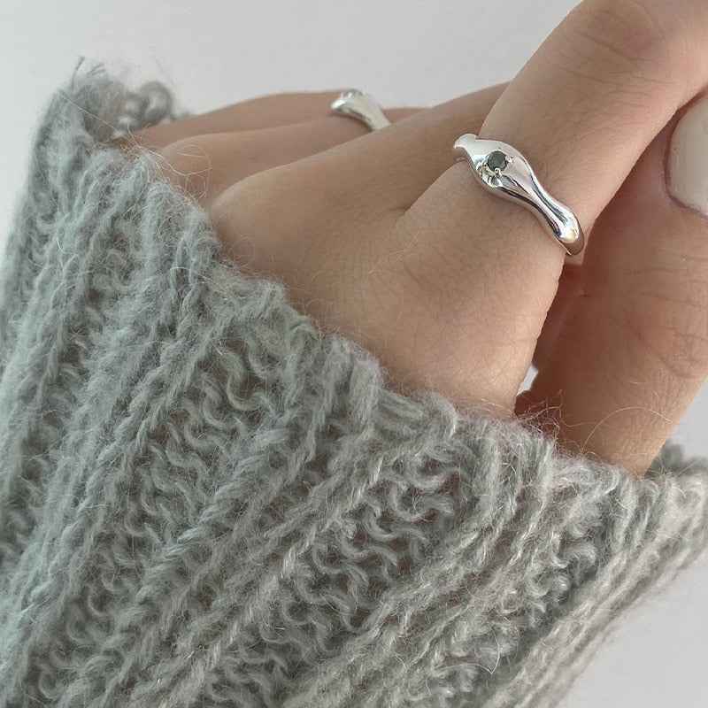 XIYANIKE Irregular Shiny Rhinestone Open Cuff Ring