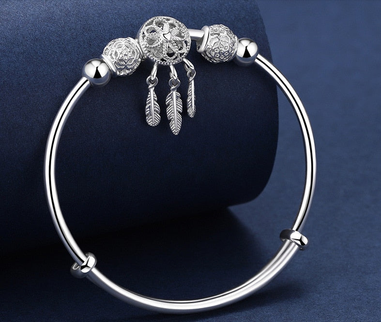 Silver Color Bangle cuff Dreamcatcher Tassel Adjustable Bracelet