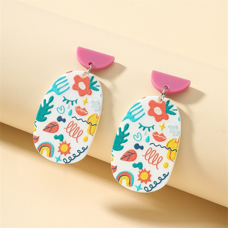 Retro Acrylic Flower Temperament Contrast Color Square Earrings