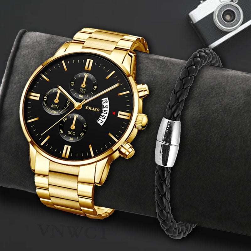 Luxury Calendar Quartz Stainless Steel Watch