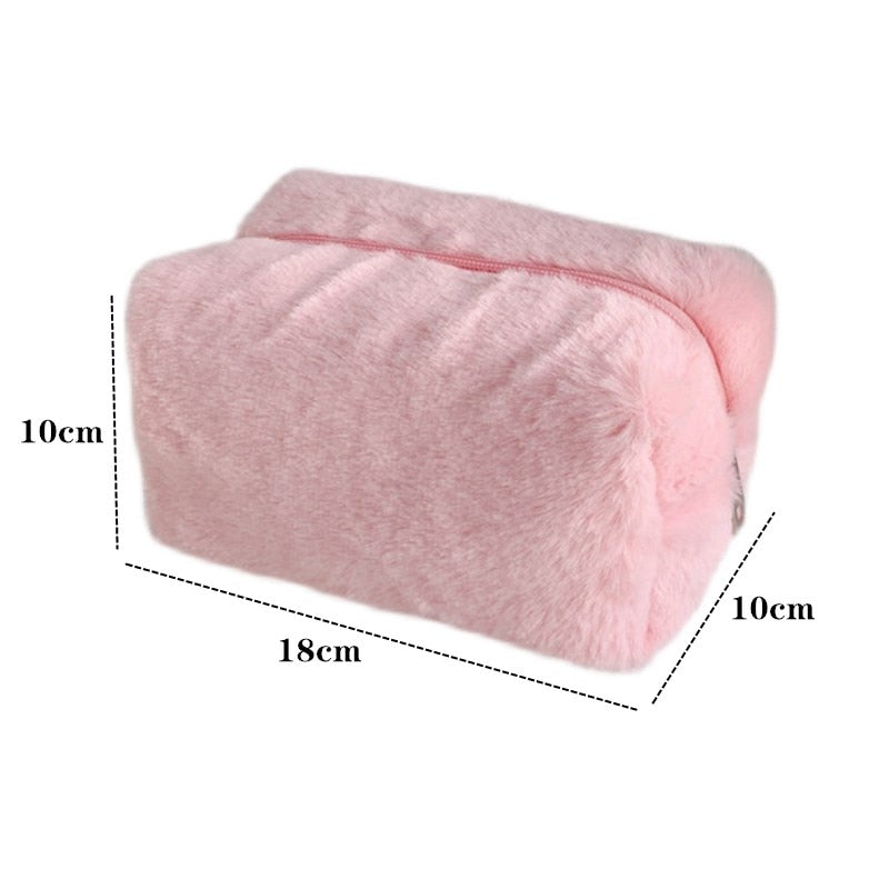 PURDORED 1 Pc Solid Color Fur Makeup Bag for Women Soft Travel Cosmetic Bag Organizer Case Young Lady Make Up Case Necessaries