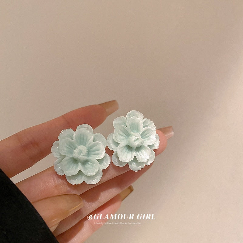 White Flower Stud Earrings