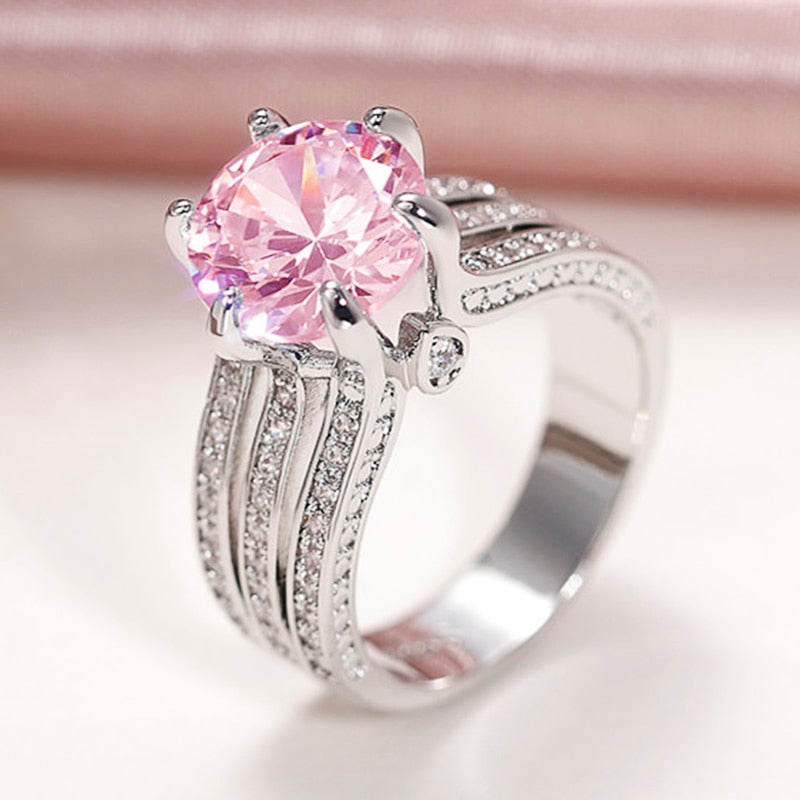 Huitan Gorgeous Pink/White Cubic Zirconia Ring