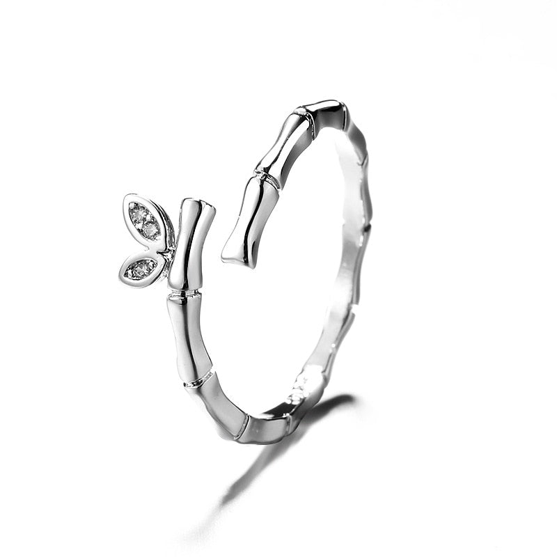 VENTFILLE 925 Sterling Silver small leaves micro-insert opening ring