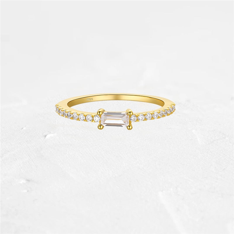 Aide 925 Sterling Silver Gold Single Round Zircon Crystal Ring