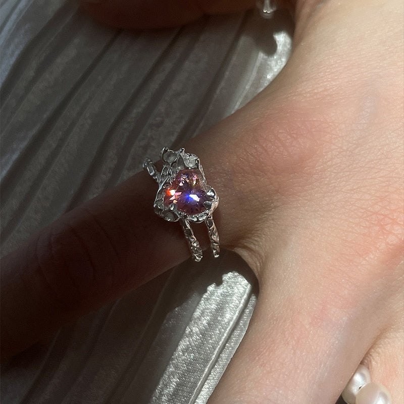 Opal Irregular Natural Stone Ring With White Opal Hollow Ring