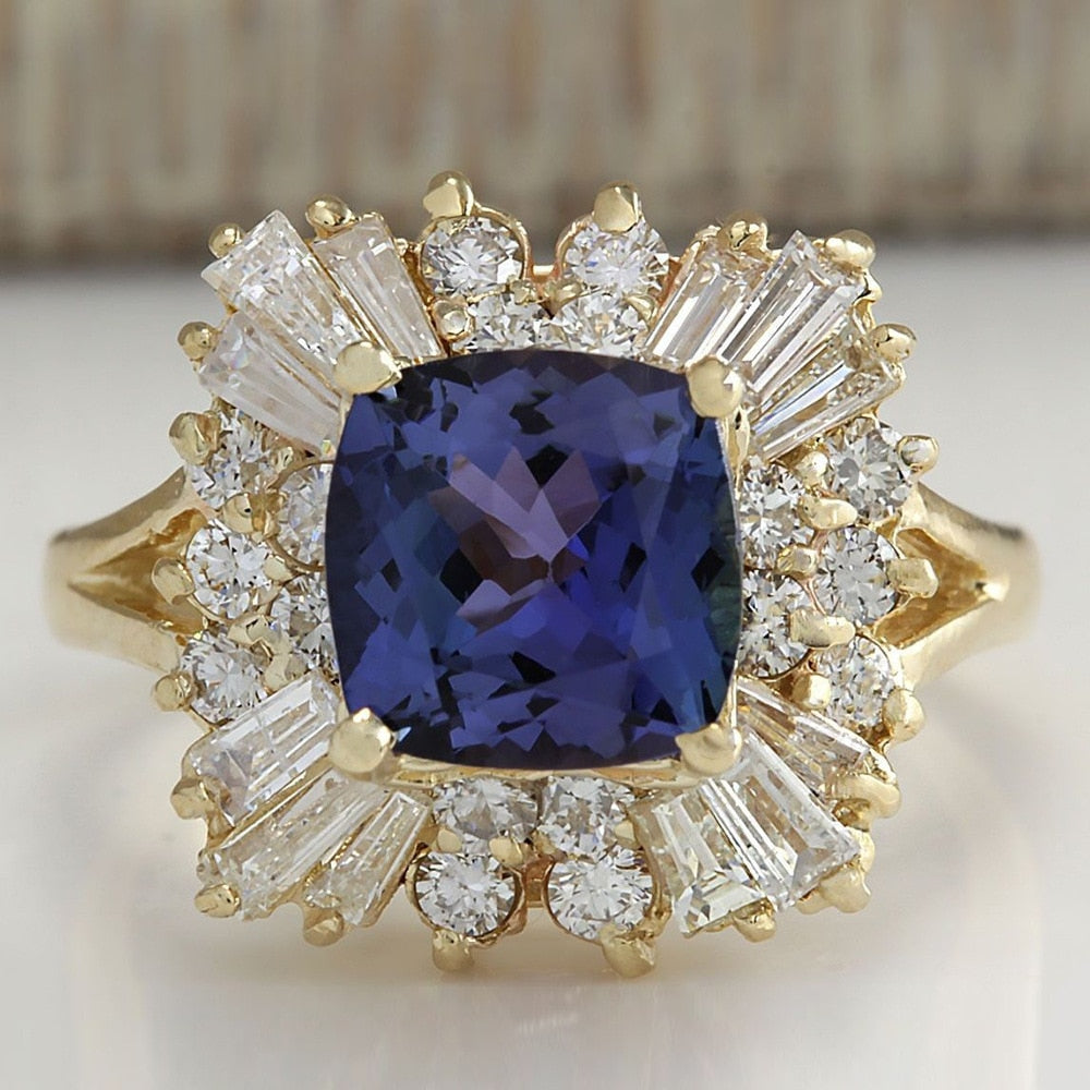 Creative Luxury Fashion Inlaid Dark Blue Zircon Ring
