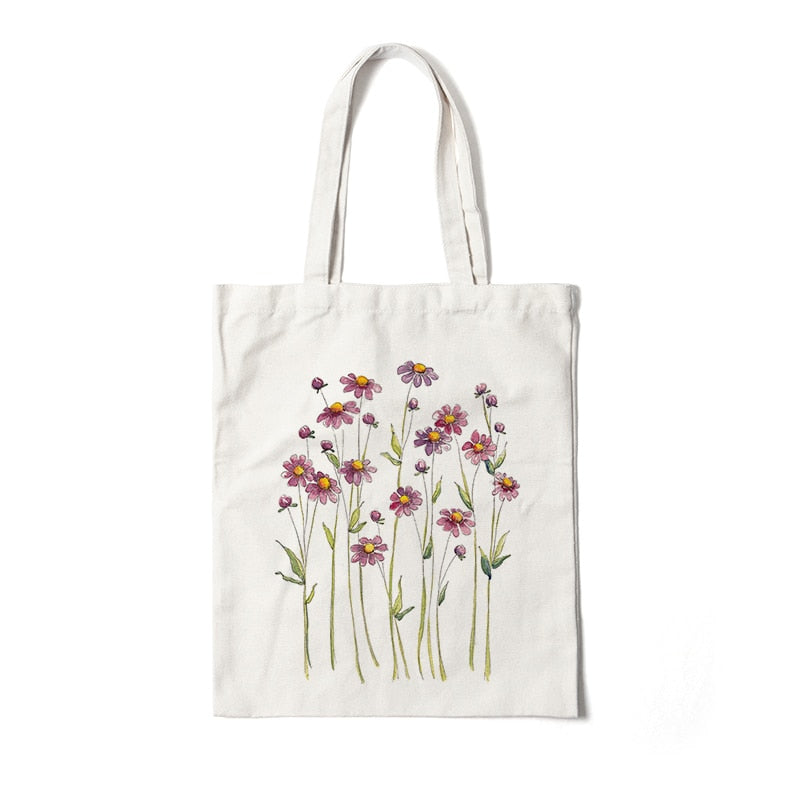 Floral Canvas Reusable Tote Bag