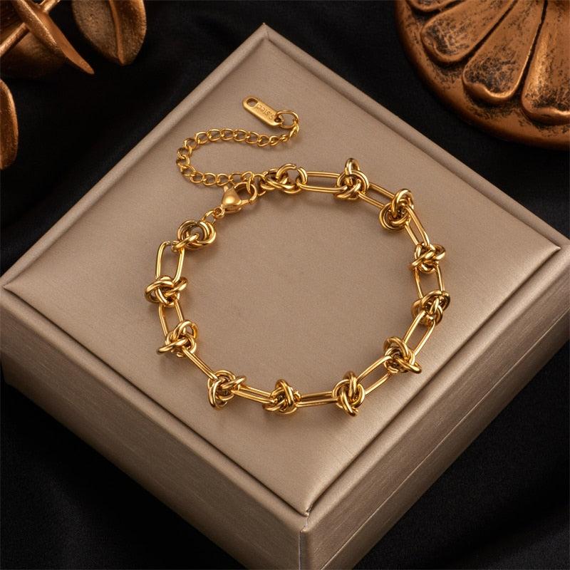 DIEYURO 316L Stainless Steel Gold Silver Color Chain Bracele