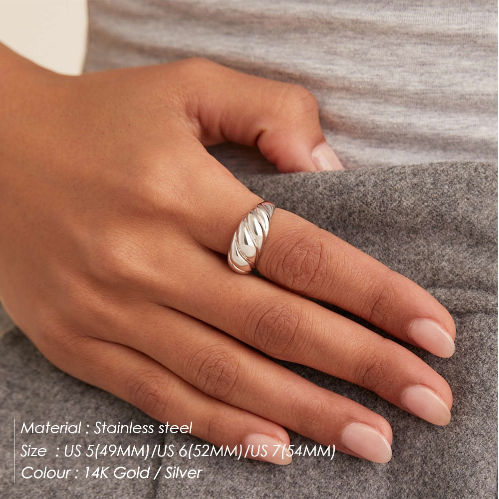 eManco Simple Fashion Style texture  Stainless Steel Ring