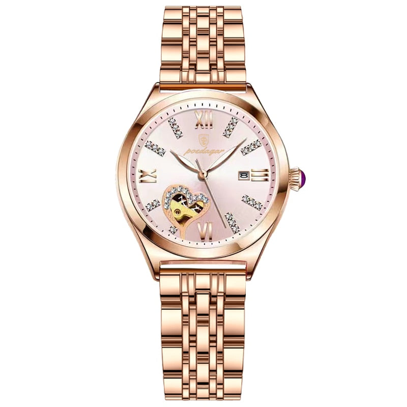 POEDAGAR Rose Gold Stainless Stain Steel Women Watch