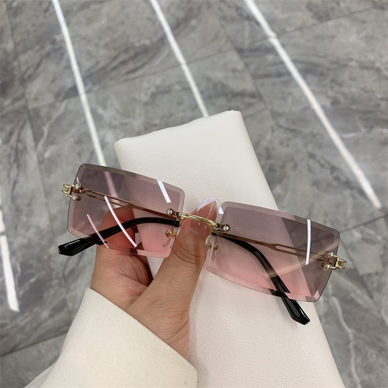 Vintage Rimless Frameless Rectangle Shades Gradient UV400 Sun Glasses
