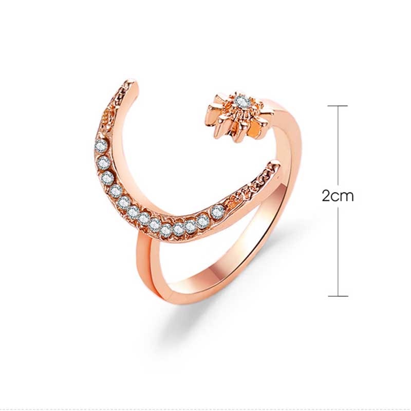 Zircon Moon Star Stainless Steel Adjustable Finger Ring