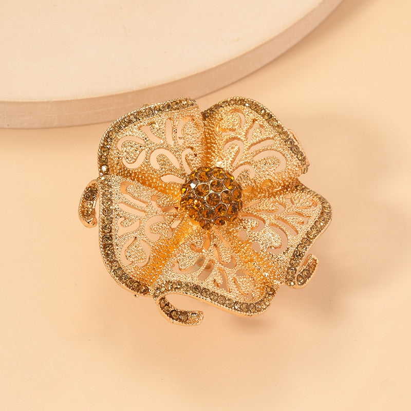 Luxury Big Flower Zircon Hollow Adjustable Ring