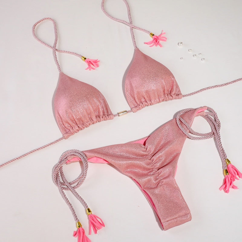 Miyouj Thong Bikini Set 2022 Blue Color Swimsuit Woman Sexy Bathing Suits Two Piece Bikinis Triangle Bandage Female Beachwear