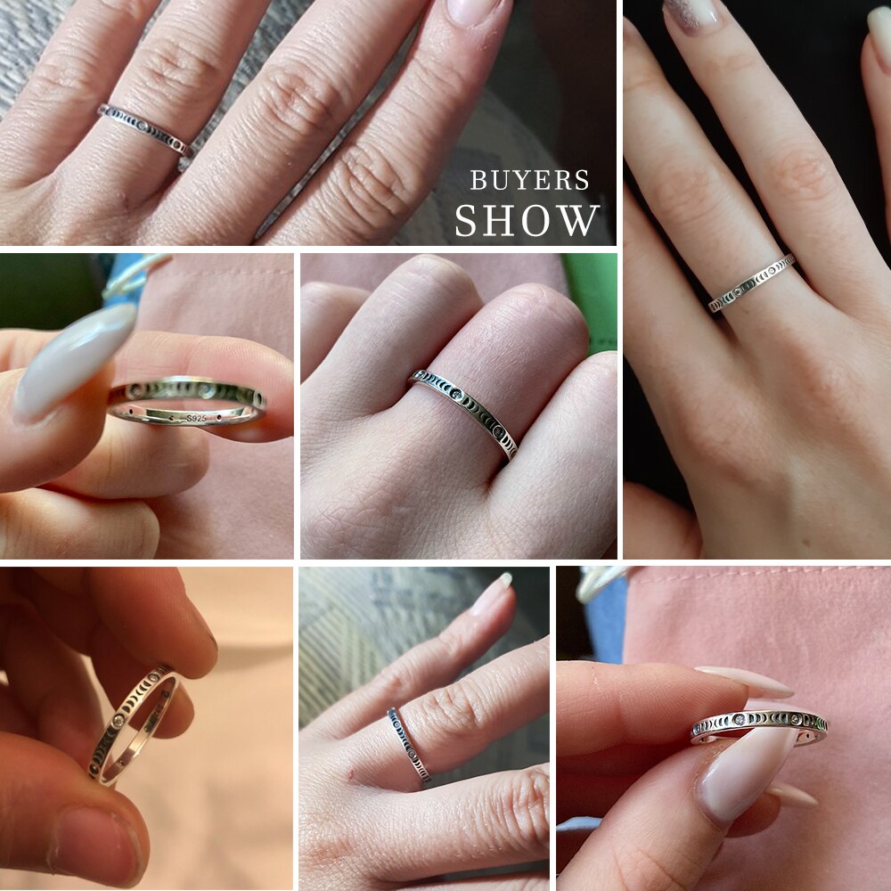 RORU 925 Silver Slim Stacking Trendy Retro Oxidized Zircon Ring