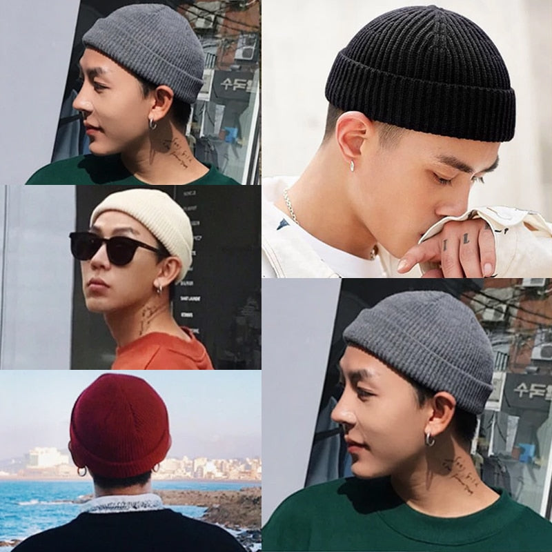 Women Men Solid Color Warm Knitted Brimless Hat