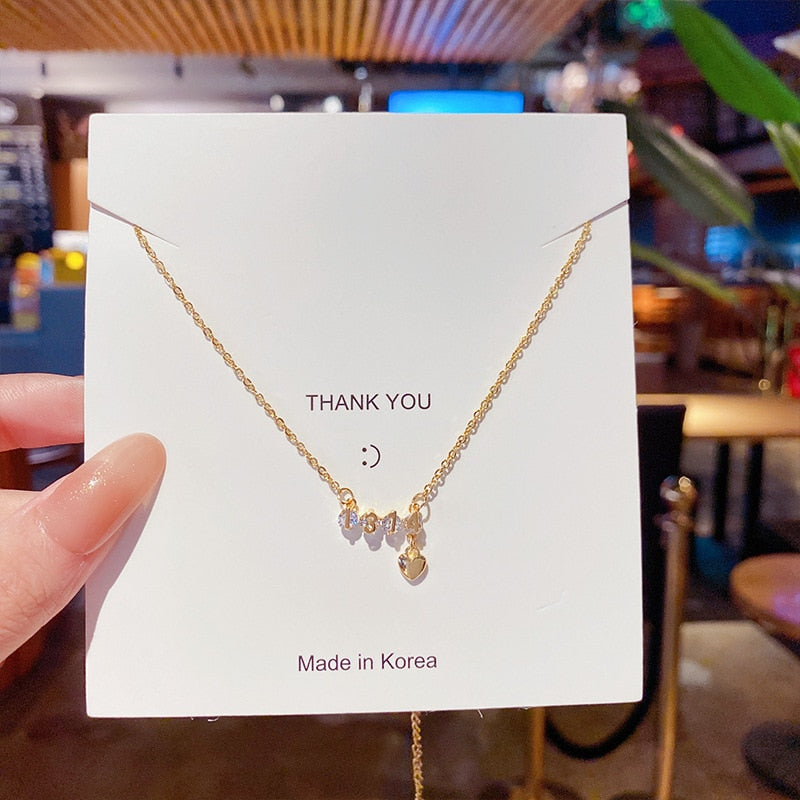 Heart Zircon Crystal Stainless Steel Necklace