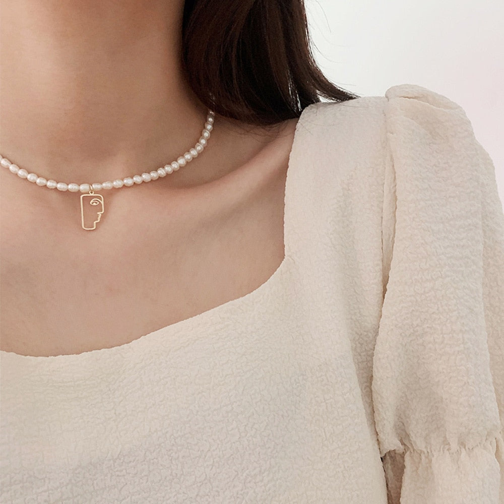 IFMIA Korean Fashion Pearl Chain Heart Choker Necklace