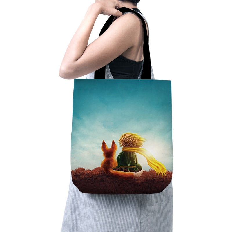 Cartoon Little Prince Women Canvas Eco Foldable Reusable Shopper Bag