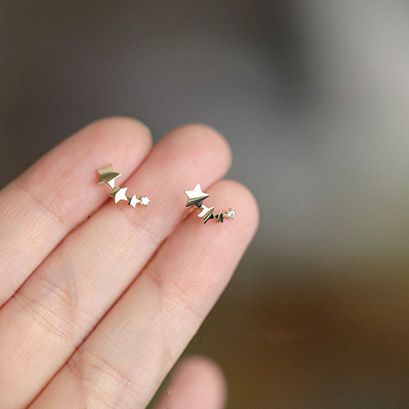 925 Silver Needle Simple Shiny Zircon  Gold Plating  Earrings