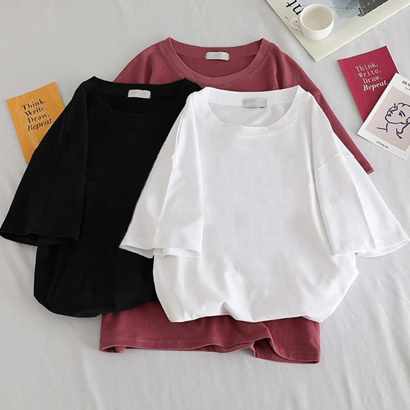 Harajuku Basic Graphic Oversized Solid Tees Casual T Shirt Women
