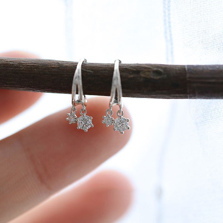 925 Silver Needle Simple Shiny Zircon  Gold Plating  Earrings