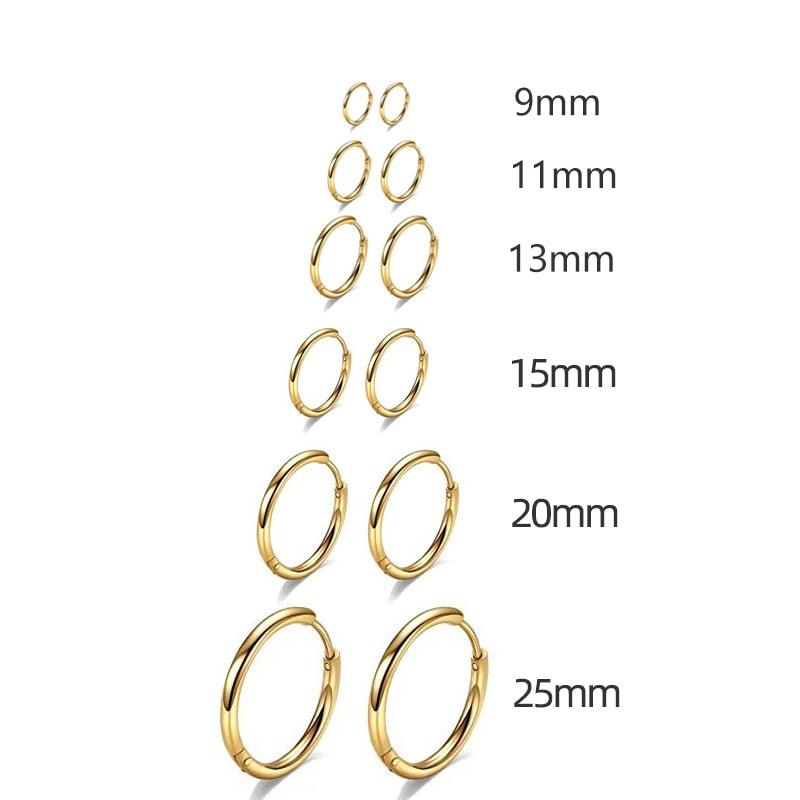Gold Color Small Hoop Earrings Stainless Steel Circle Round Huggies