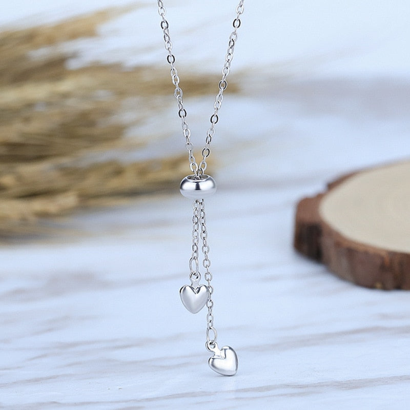 Shiny Bling Zircon Double Layer Heart Clavicle Chain  Necklace