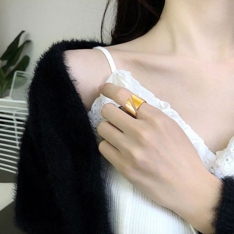 Stainless Steel Modern Wrap Wide Ring for Women