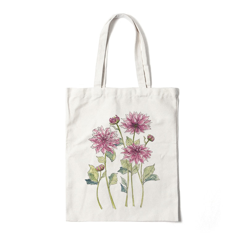 Floral Canvas Reusable Tote Bag