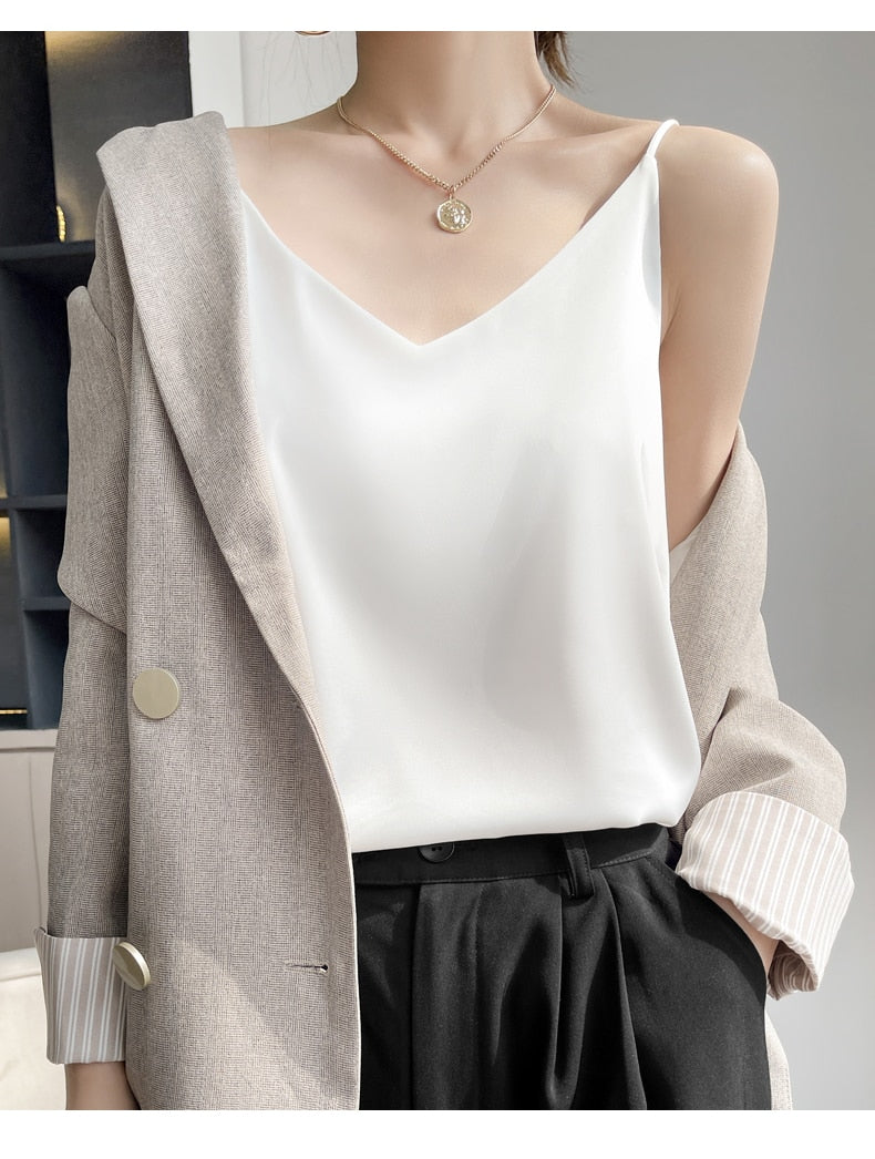 Casual V Neck Harness Silk Top