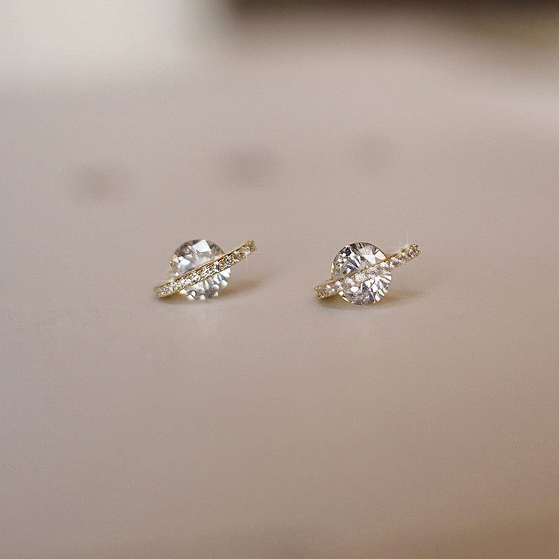 925 Silver Needle Simple Shiny Zircon  Gold Plating  Earrings
