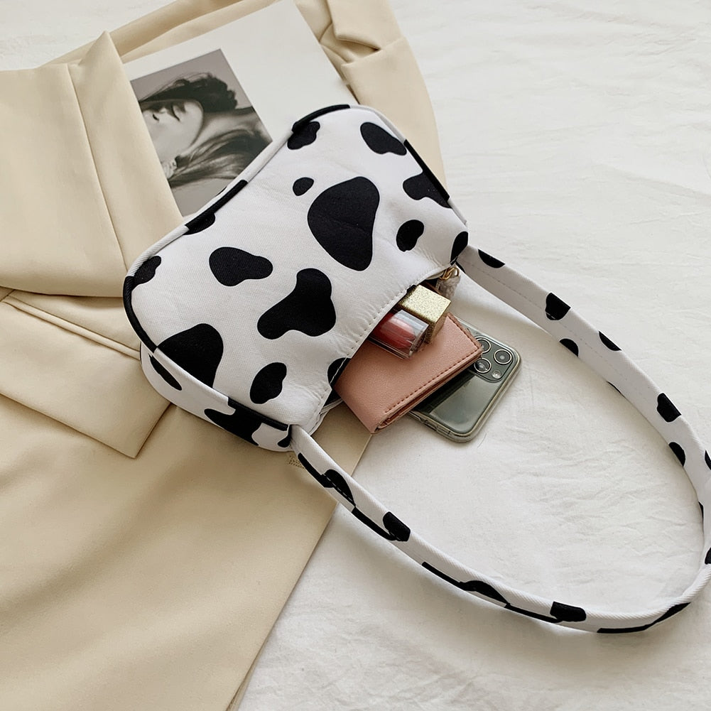 Animal Pattern Print Canvas Shoulder Underarm Bag Vintage Ladies Small Purse Handbags Casual All-match Fashion Women Square Bags