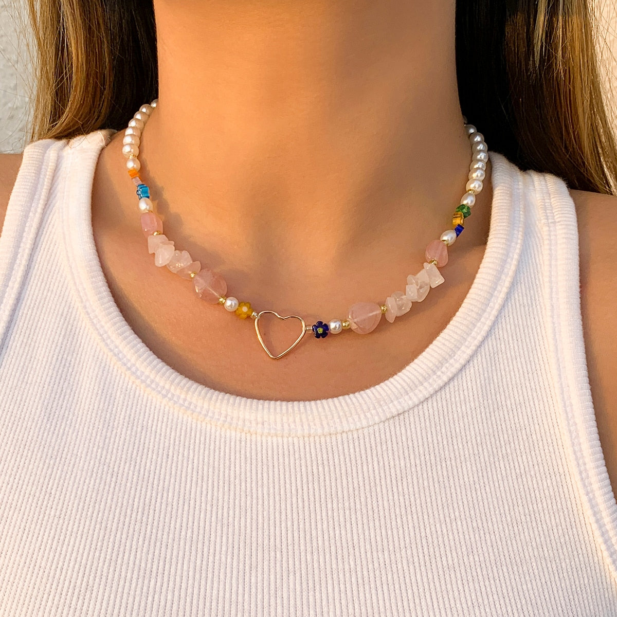 Salircon Trend Bohemia Rainbow Color Seed Beads Chain Choker Necklace