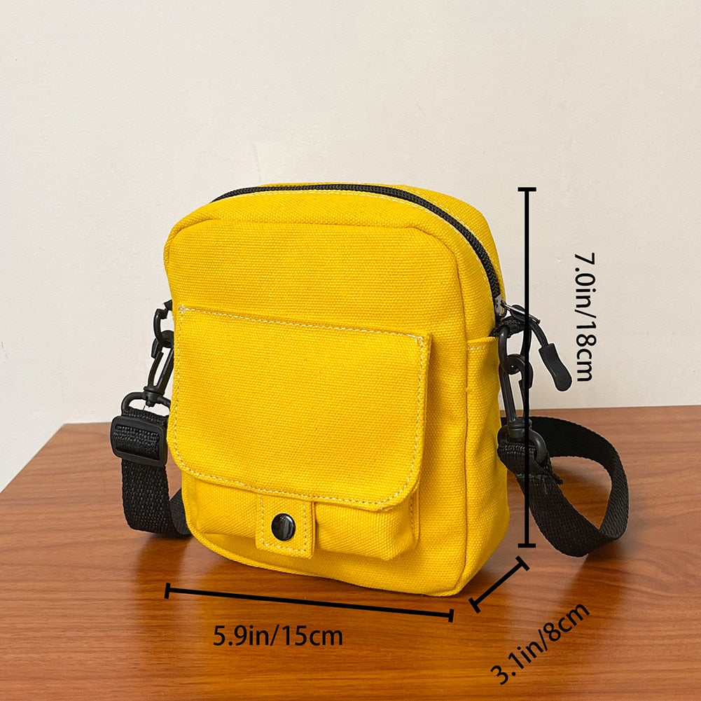 Fashion Women Canvas Solid Color Zipper Small Crossbody Pouch
